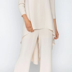 IC Collection Elegant Cream High-Low Tunic Blouse | 3/4 Sleeve Drape Top